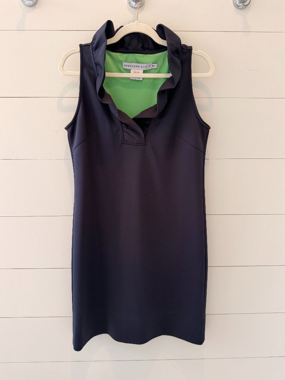 Gretchen Scott Jersey Ruffneck Sleeveless Dress in Navy